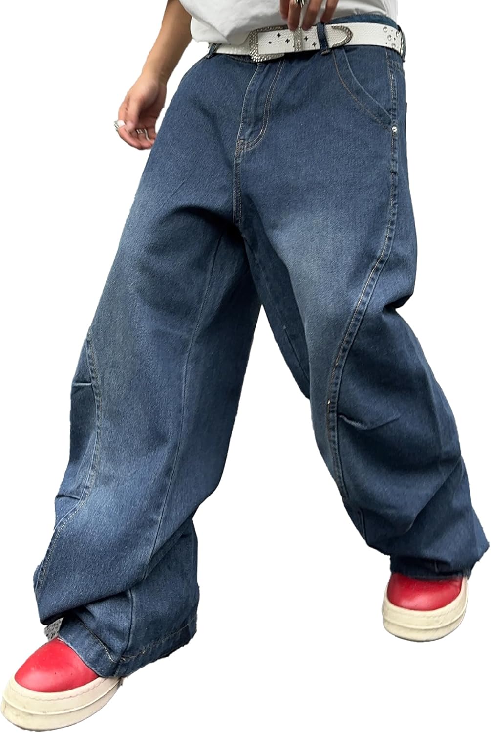 men irregular sutures y2k hip hop baggy jeans wide leg denim pants casual loose fit trousers streetwear
